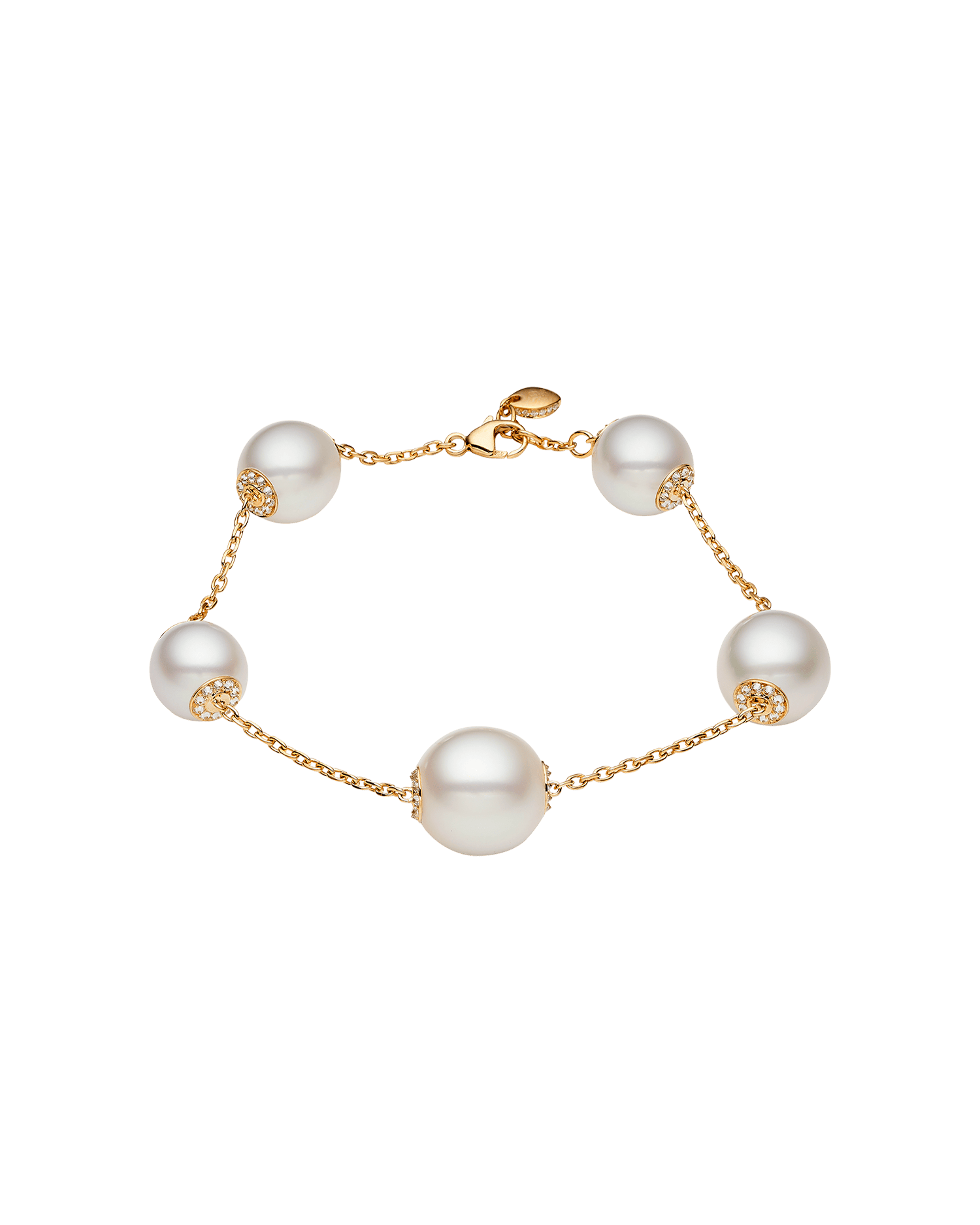 Diamond Touchstone Pearl Bracelet | 10-12mm Oval Pearls, Diamonds, and Yellow Gold 2