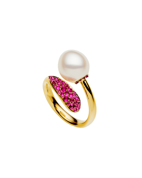 925 大粒ルビー&シードパールリングruby pearl ring gold Retro