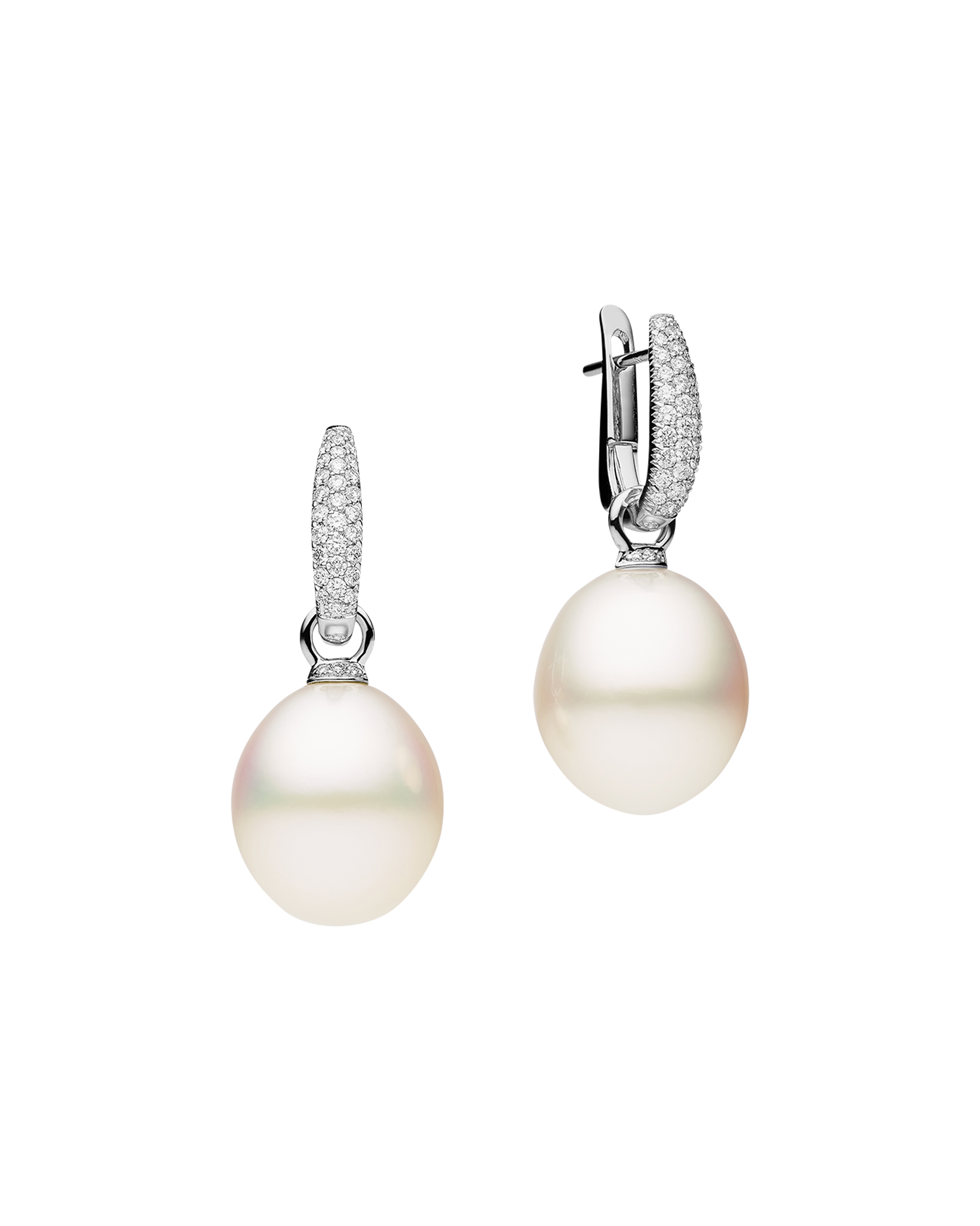Pave Diamond Pearls My Way Earrings in white gold 14mm oval DWPO14C16E06W C16E06W + C16AE04WPO14