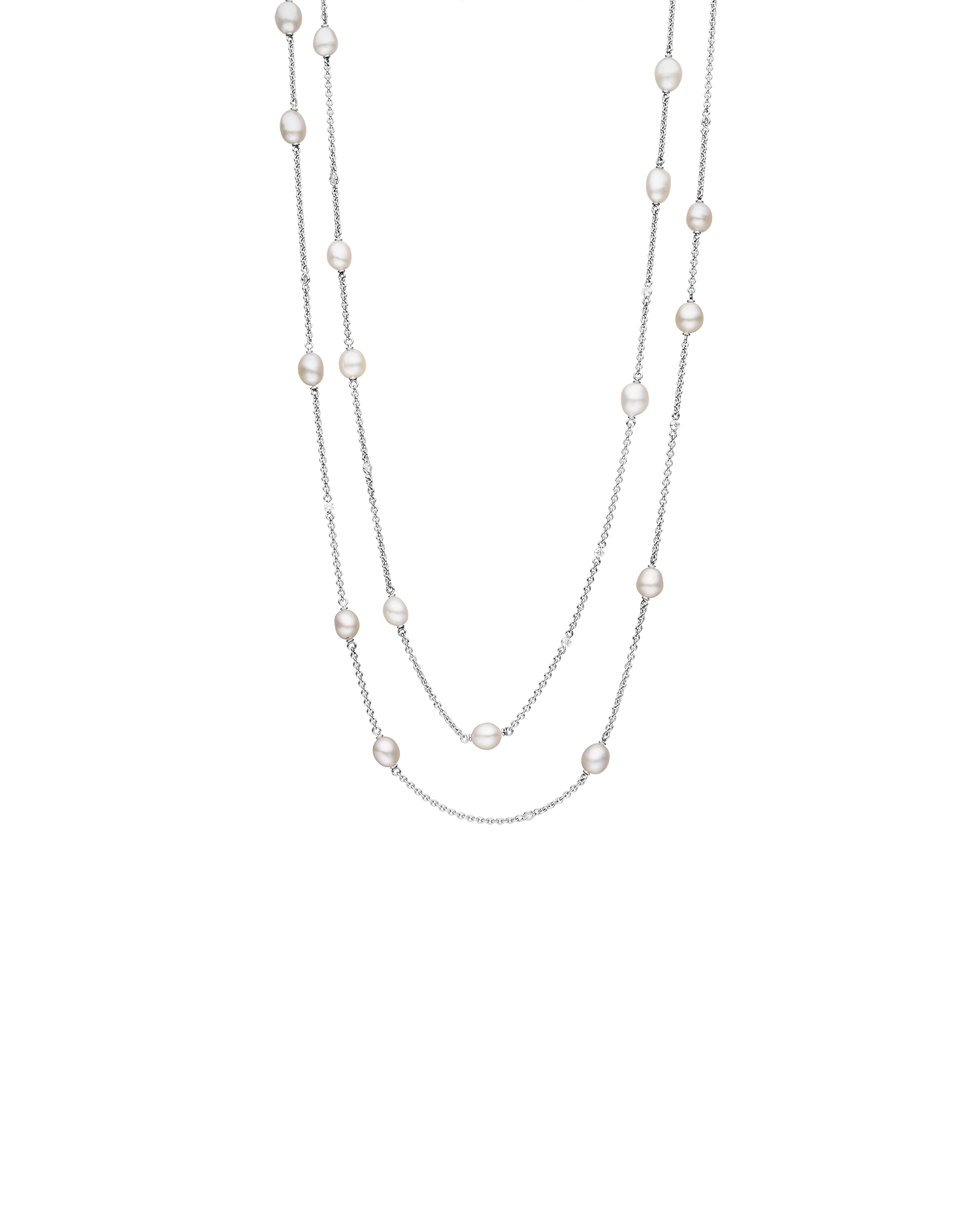 Keshi Pearl Long Chain Necklace | 5mm Keshi Pearls, Diamonds, and White Gold 2