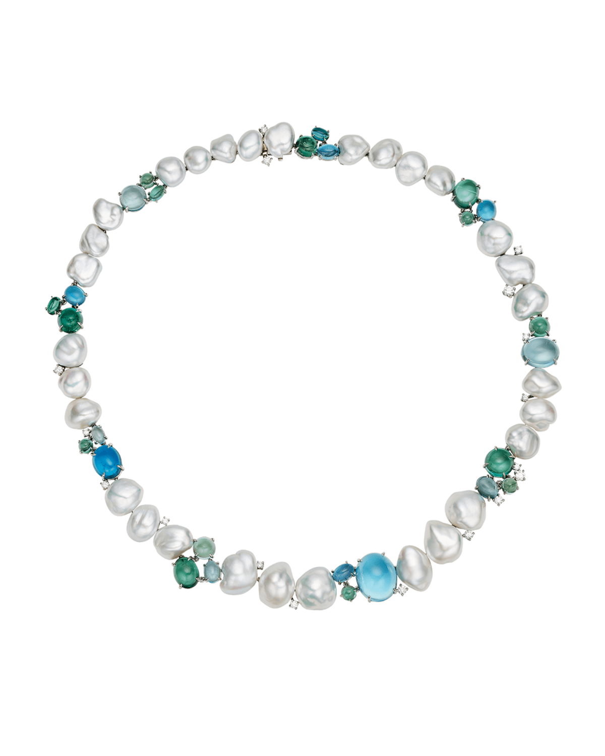 Rockpool Pebble Pearl Collier | 4-9mm Keshi Pearls, Aquamarines, and P