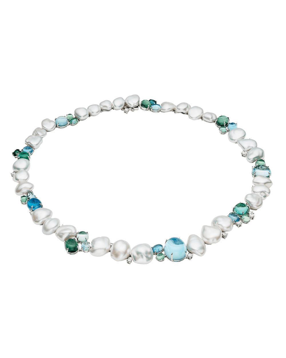 Rockpool Pebble Pearl Collier |4-9mm Keshi Pearls, Aquamarines, and Pl