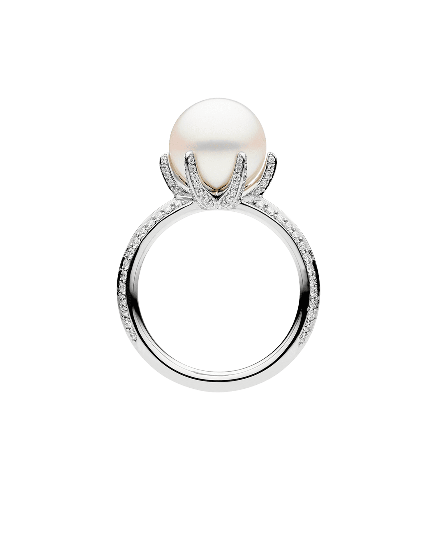 Rockpool Pearl Ring | 11mm Round Pearl, Diamonds, and White Gold 2