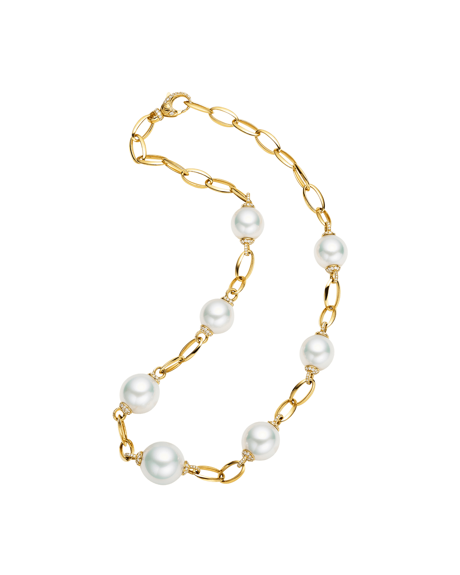 Eternity Pearl Necklace | 12-15mm Oval Pearls, Diamonds, and Yellow Gold 2
