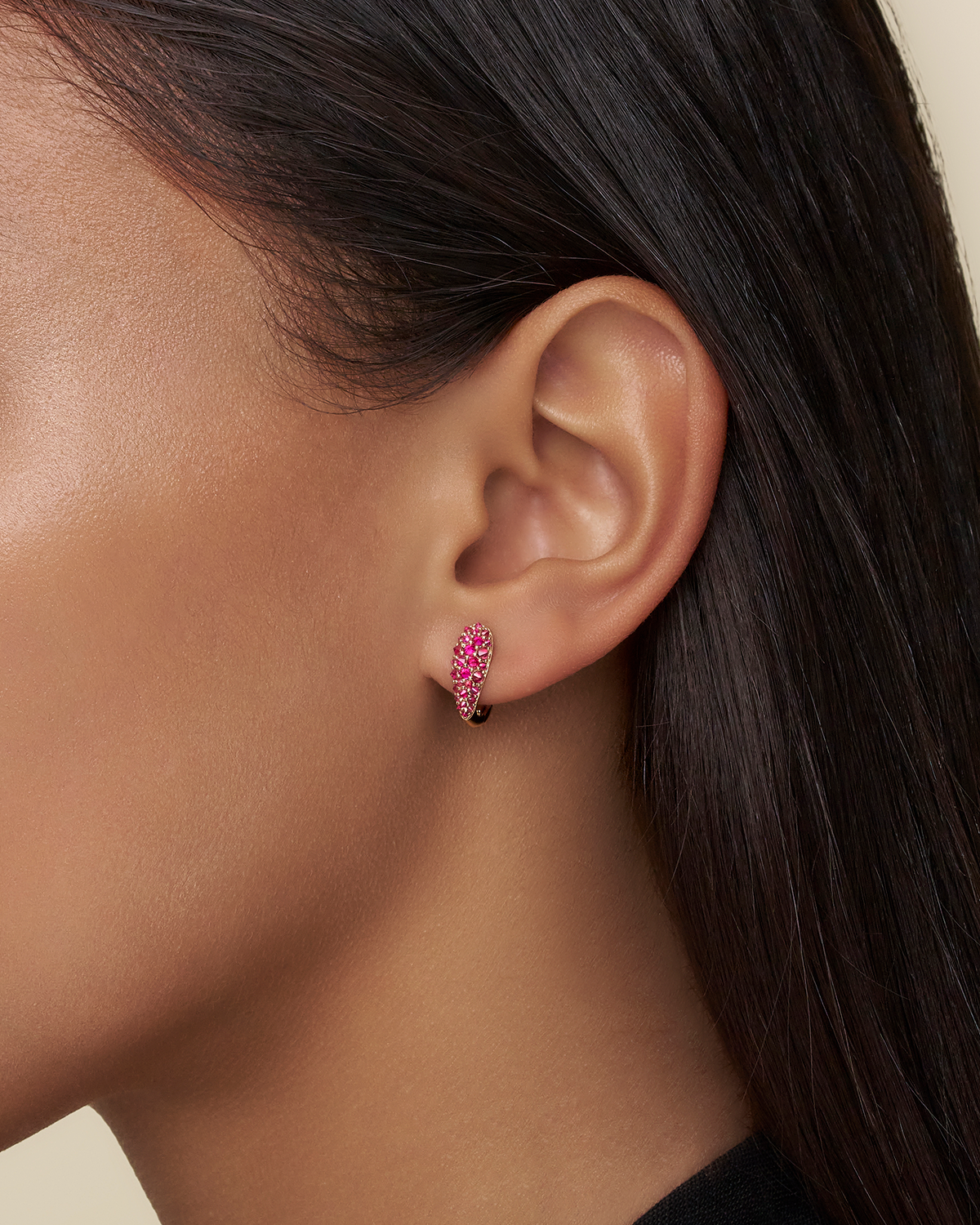 Ruby Touchstone Horseshoe Earrings Rubies and yellow gold on body c16e12y