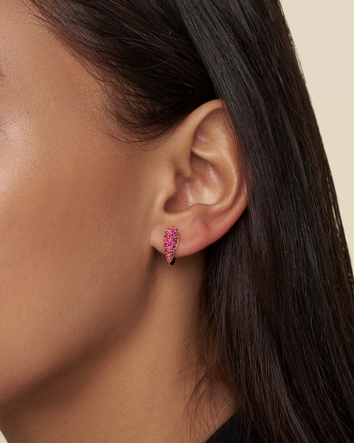 Ruby Touchstone Horseshoe Earrings Rubies and yellow gold on body c16e12y