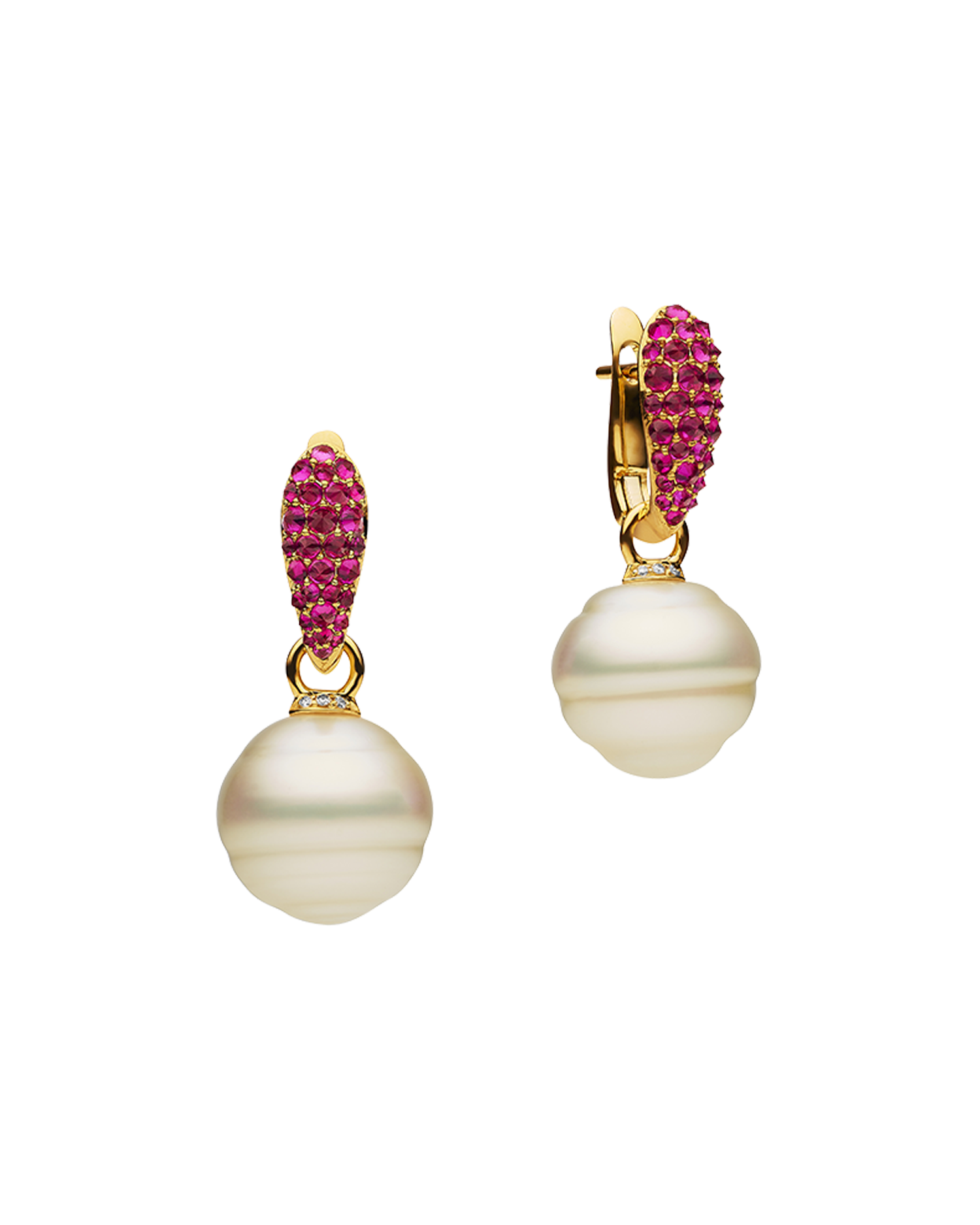 Ruby Touchstone Pearls My Way Earrings in yellow gold 14mm circle DYPC14C16E12Y C16E12Y + C16AE02YPC14