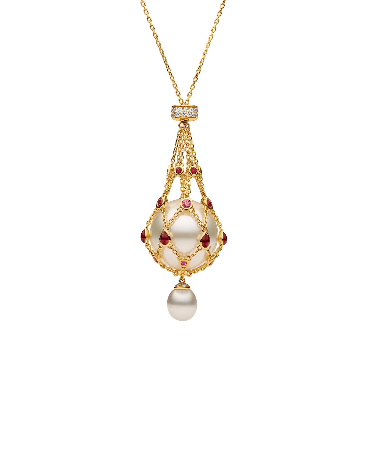 Ruby Lavalier Pearl Necklace in Yellow Gold 15mm Button DH20N23YPB15 1