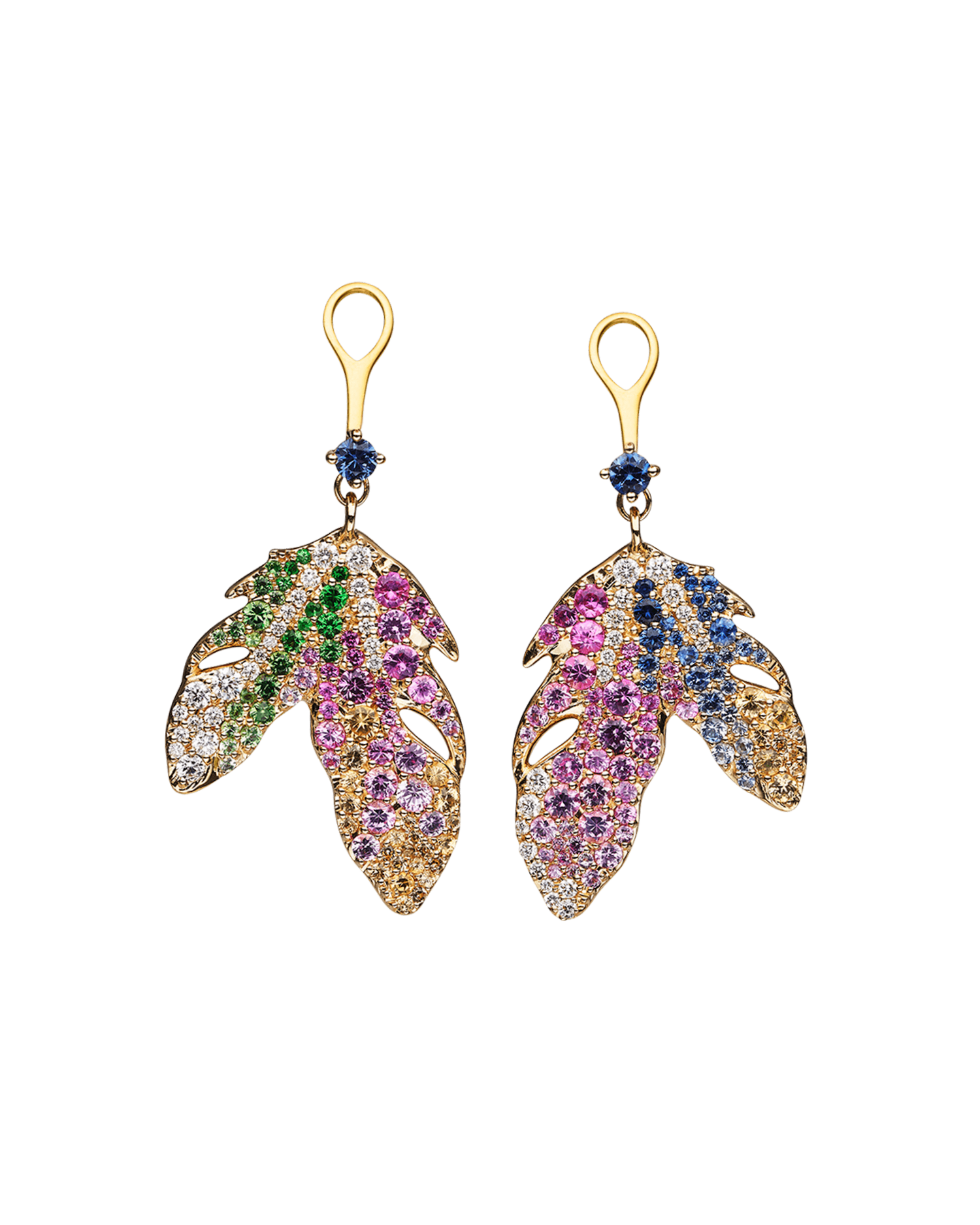 Song Bird Feather Earring Enhancers | Sapphire, Diamonds, and Yellow Gold 2