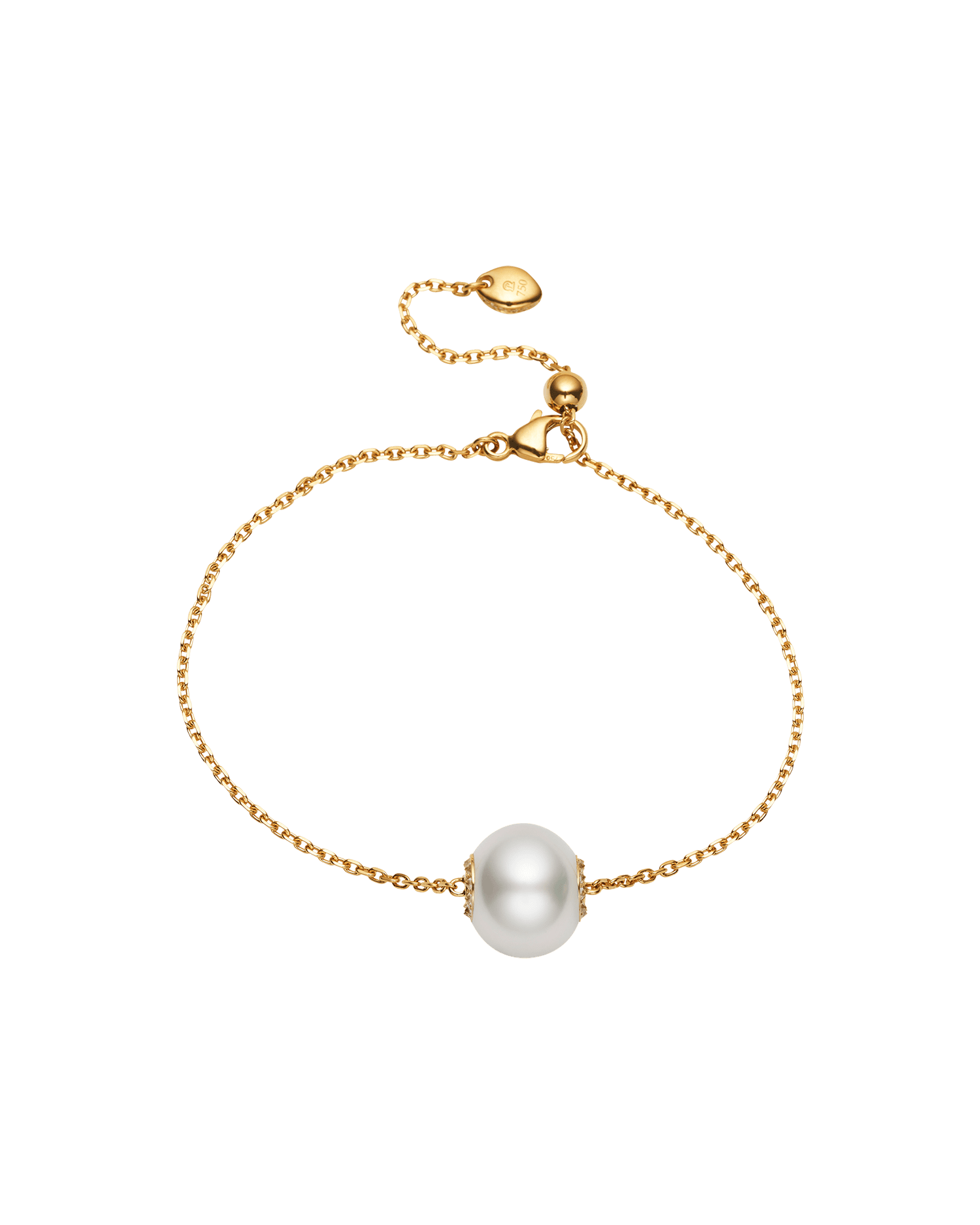 Diamond Touchstone Single Pearl Bracelet | 11mm Button Pearl, Diamonds, and Yellow Gold 2