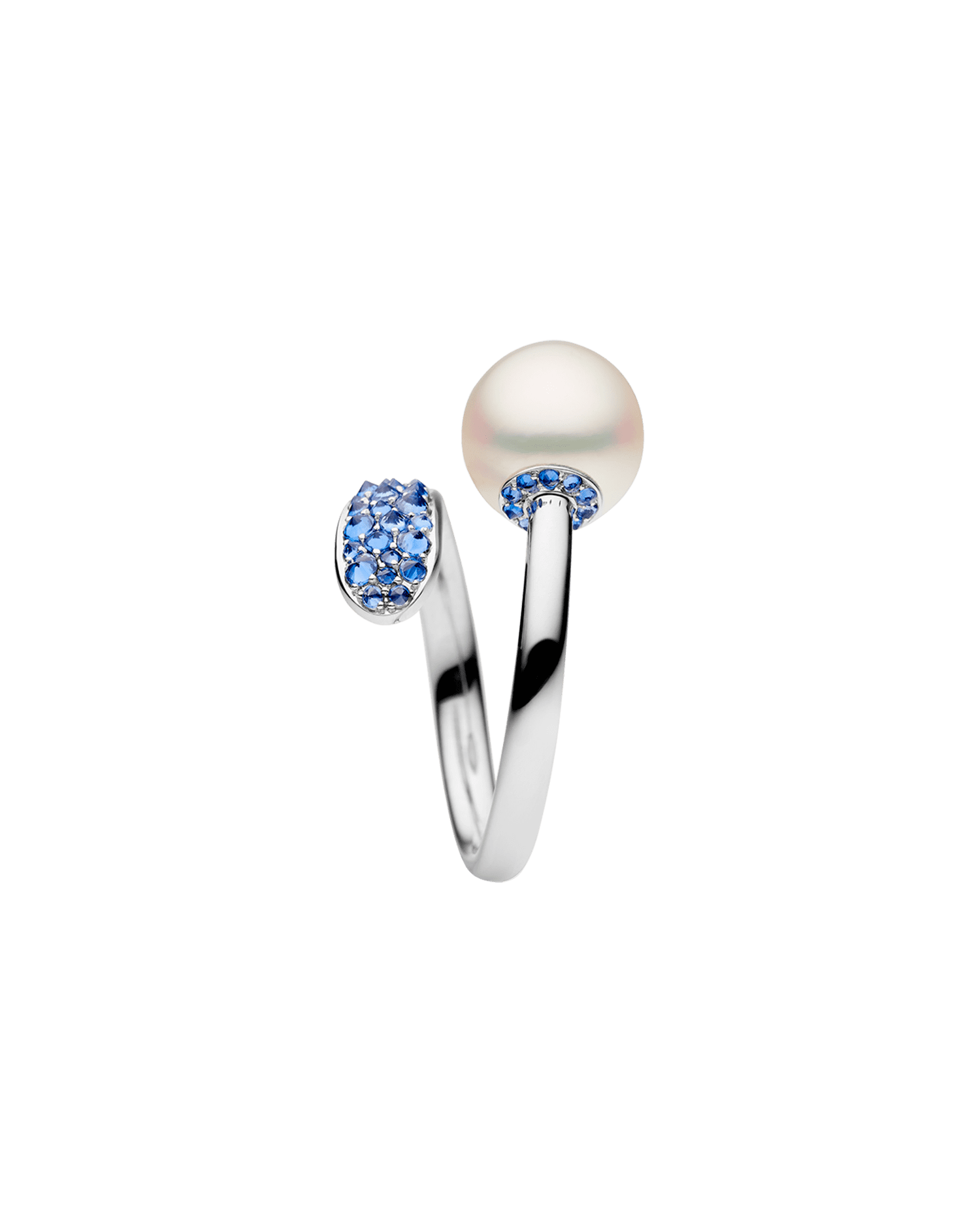 Blue Sapphire Touchstone Pearl Ring | 9mm Oval Pearl, Blue Sapphires, and White Gold 2