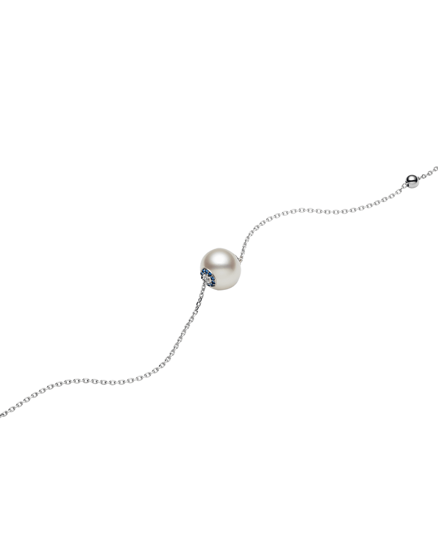 Blue Sapphire Touchstone Single Pearl Bracelet | 11mm Button Pearl, Blue Sapphires, and White Gold 3