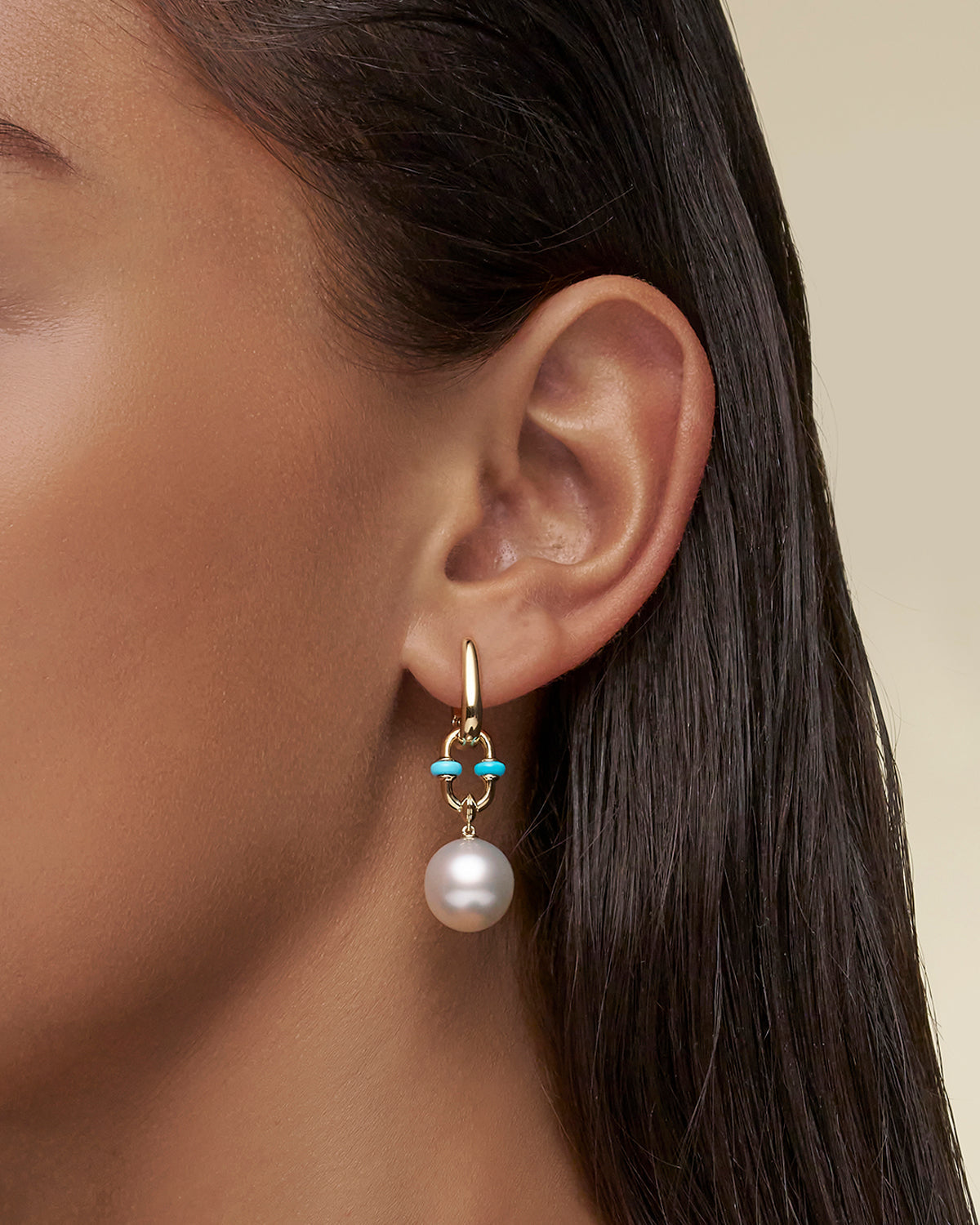 Turquoise Anchor Link Pearl Earrings On Body D24E6102YPO11