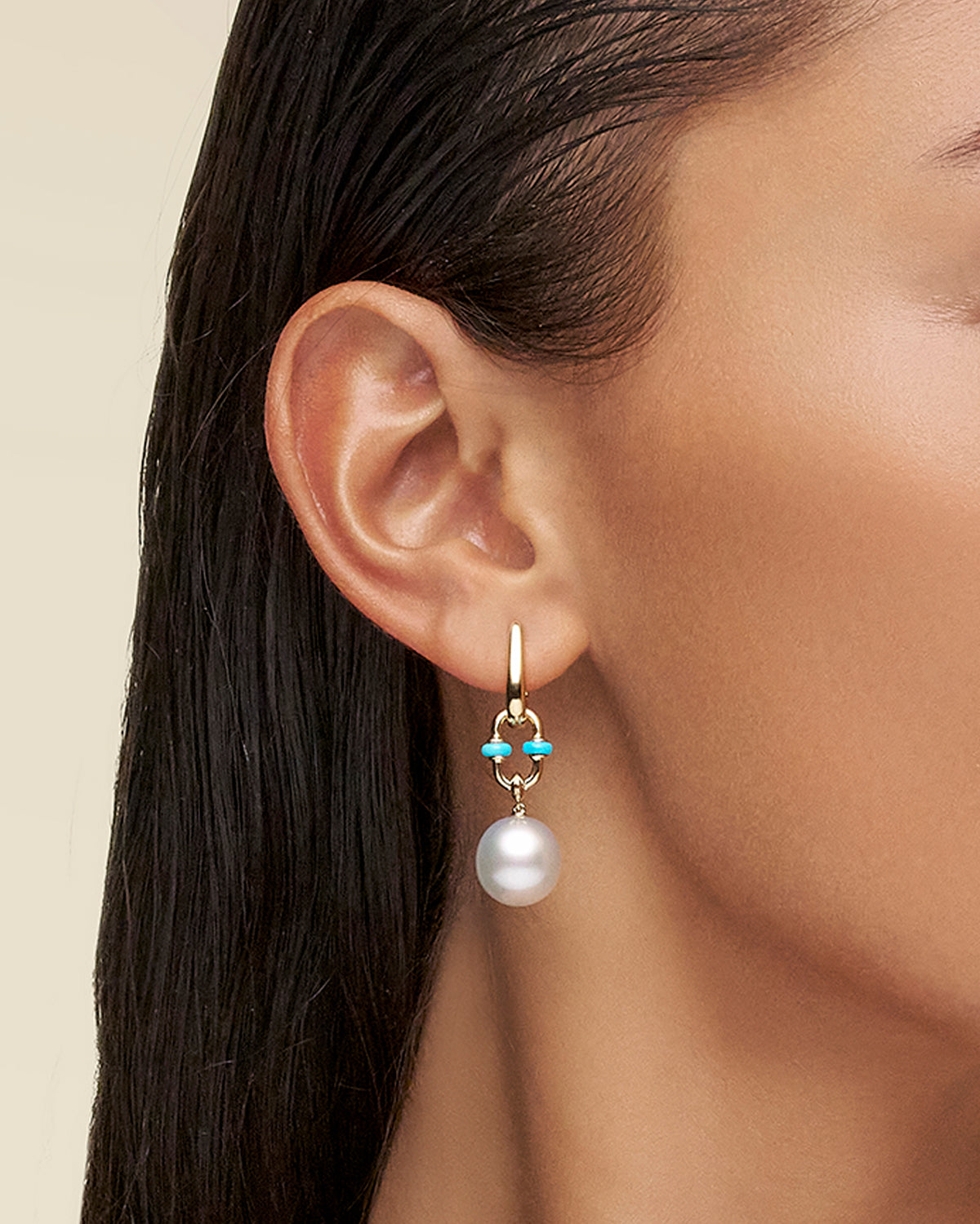 Turquoise Anchor Link Pearl Earrings On Body D24E6102YPO11