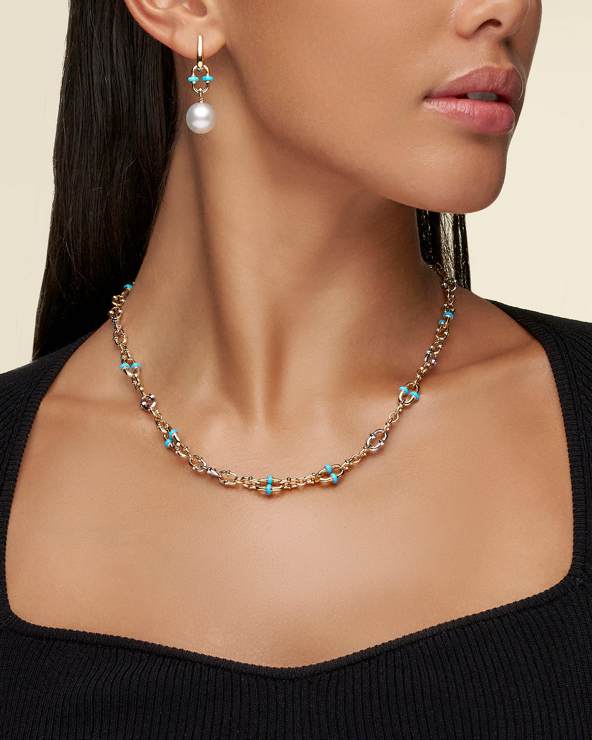 Turquoise Dive Chain Necklace On Body D24C64Y Earrings D24E6102YPO11