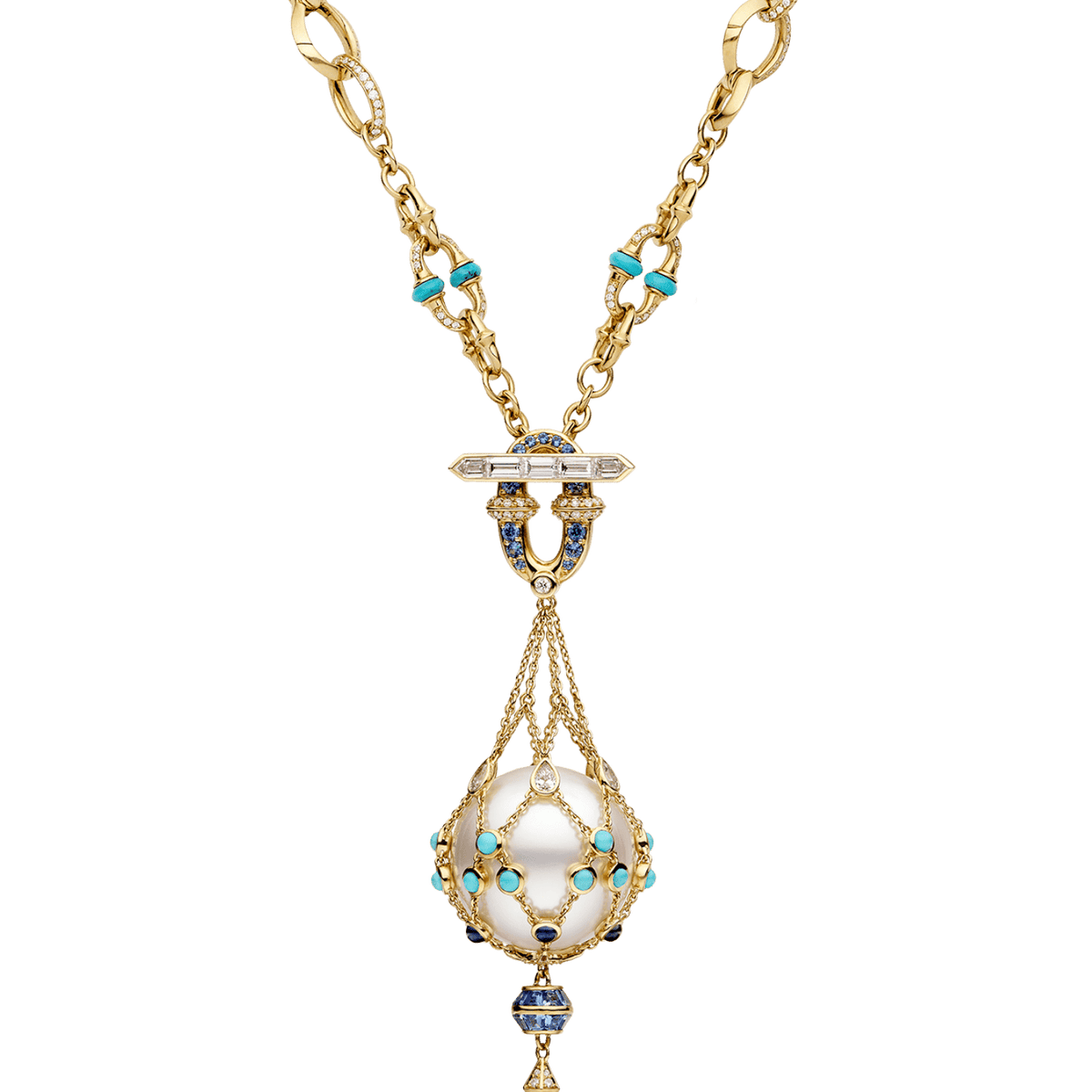 アクセサリー archive necklace Turquoise Anchored Lavalier Pearl Necklace | 18mm Round Pearl, Blue Sa