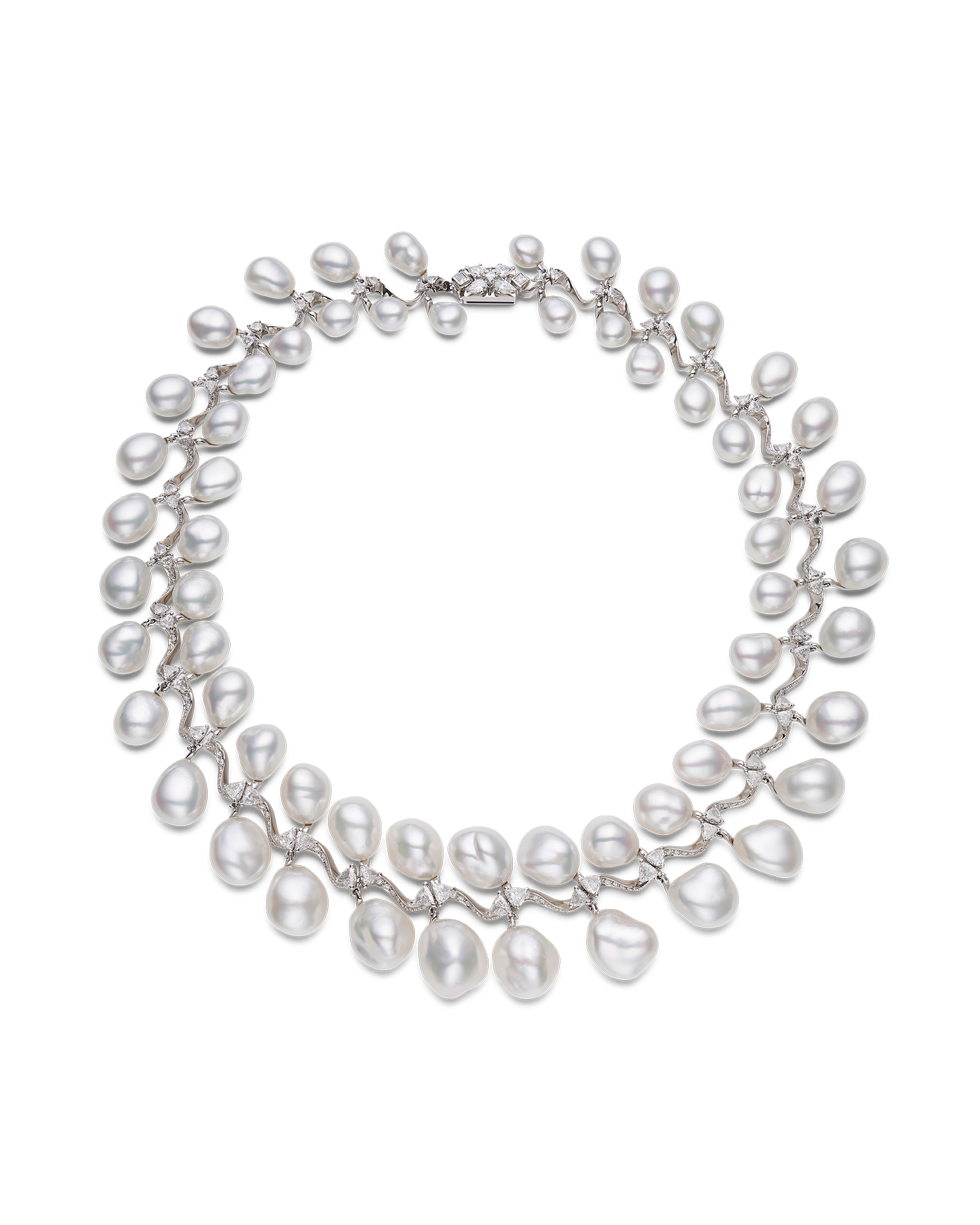 Wreath Pearl Collier | 12-16mm Keshi Baroque Pearls, Diamonds, and Platinum