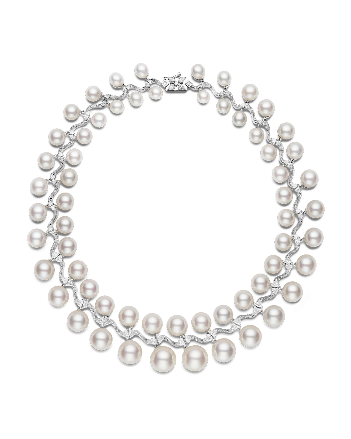 Wreath Pearl Collier | 9-14mm Round Pearls, Diamonds, and Platinum