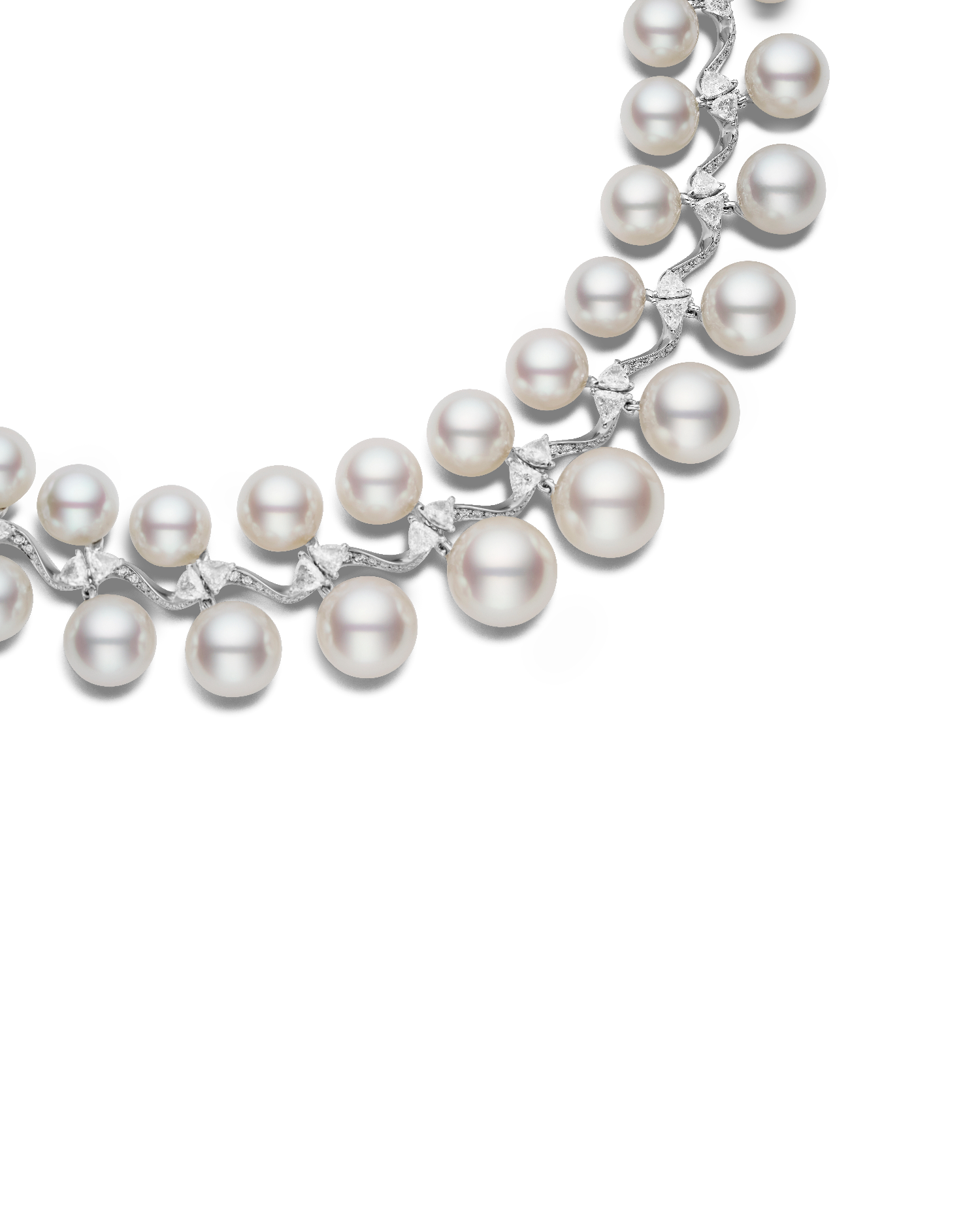 Wreath Pearl Collier | 9-14mm Round Pearls, Diamonds, and Platinum