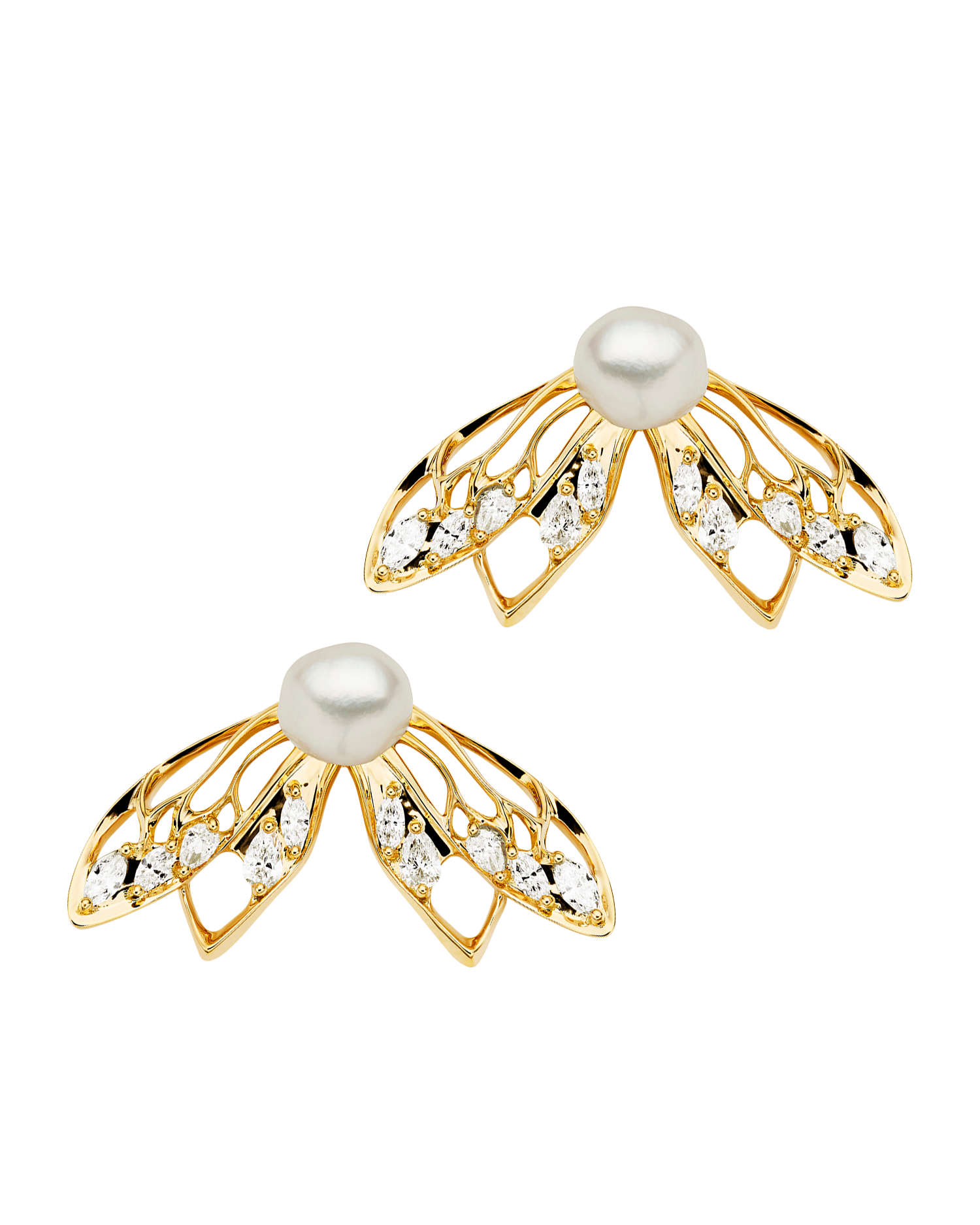 Lacewing Cicada Stud Earrings | Diamond and Yellow Gold