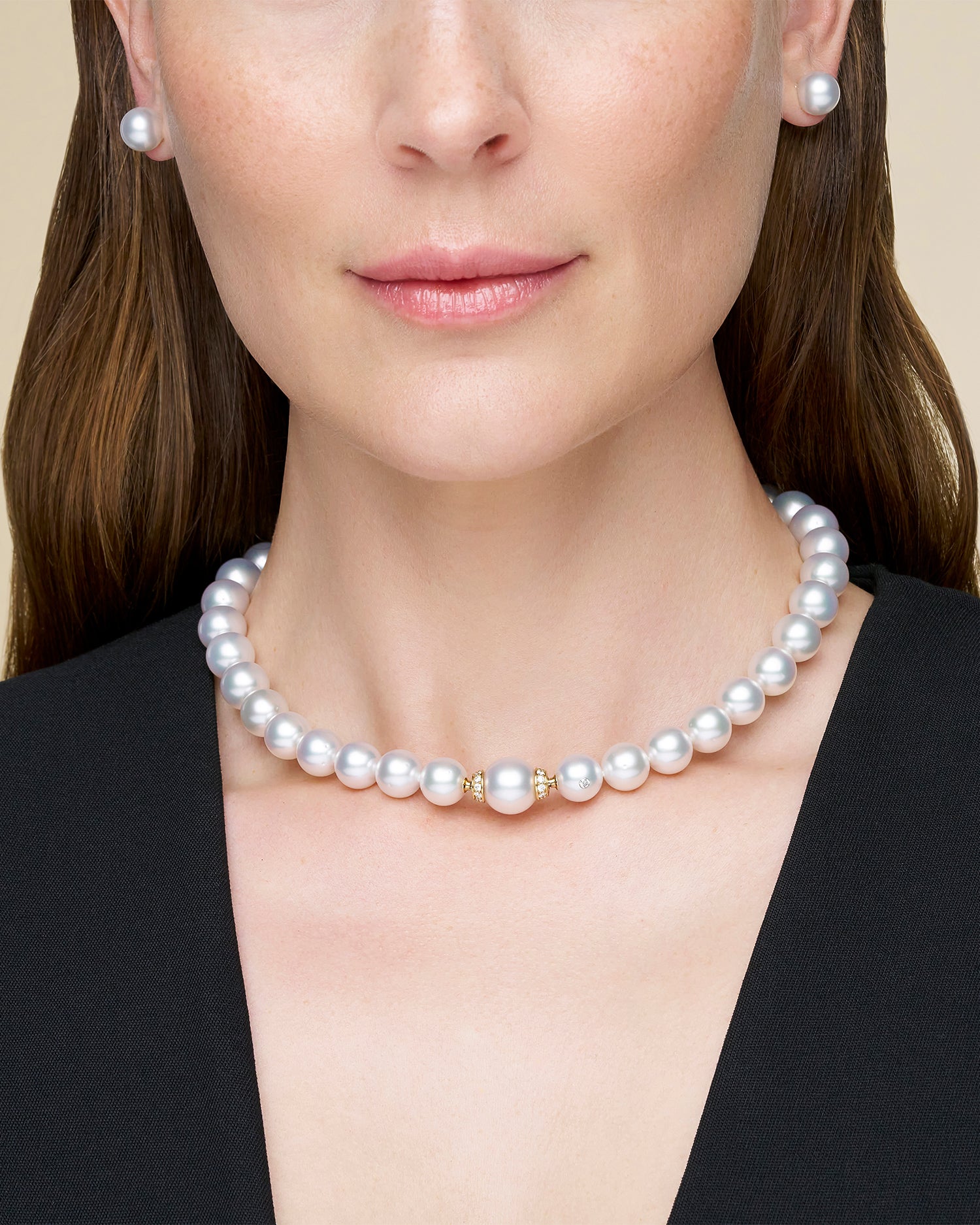 Diamond Rondelle Pearl Clasp | 13mm Round Pearl, Diamonds, and Yellow Gold