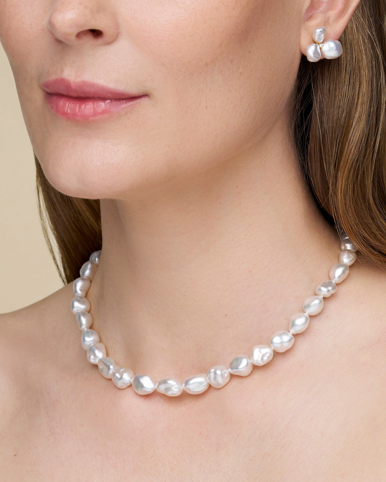 Paspaley Keshi Pearl Choker Strand Necklace | 7-10mm Keshi Baroque Pearls and Diamond