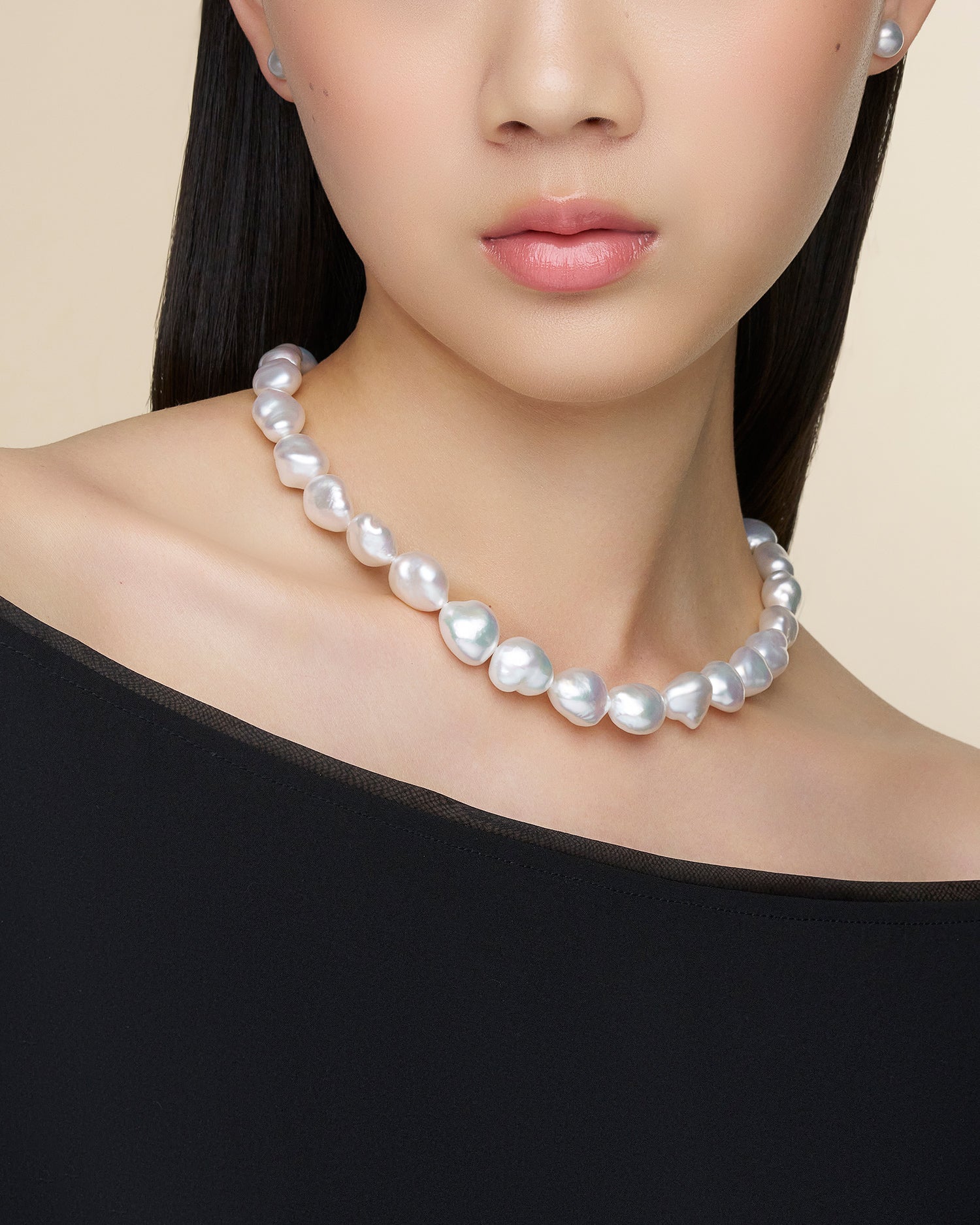 Paspaley Keshi Baroque Pearl Strand Necklace | 12-14mm Keshi Baroque Pearls and Paspaley Signature Diamond
