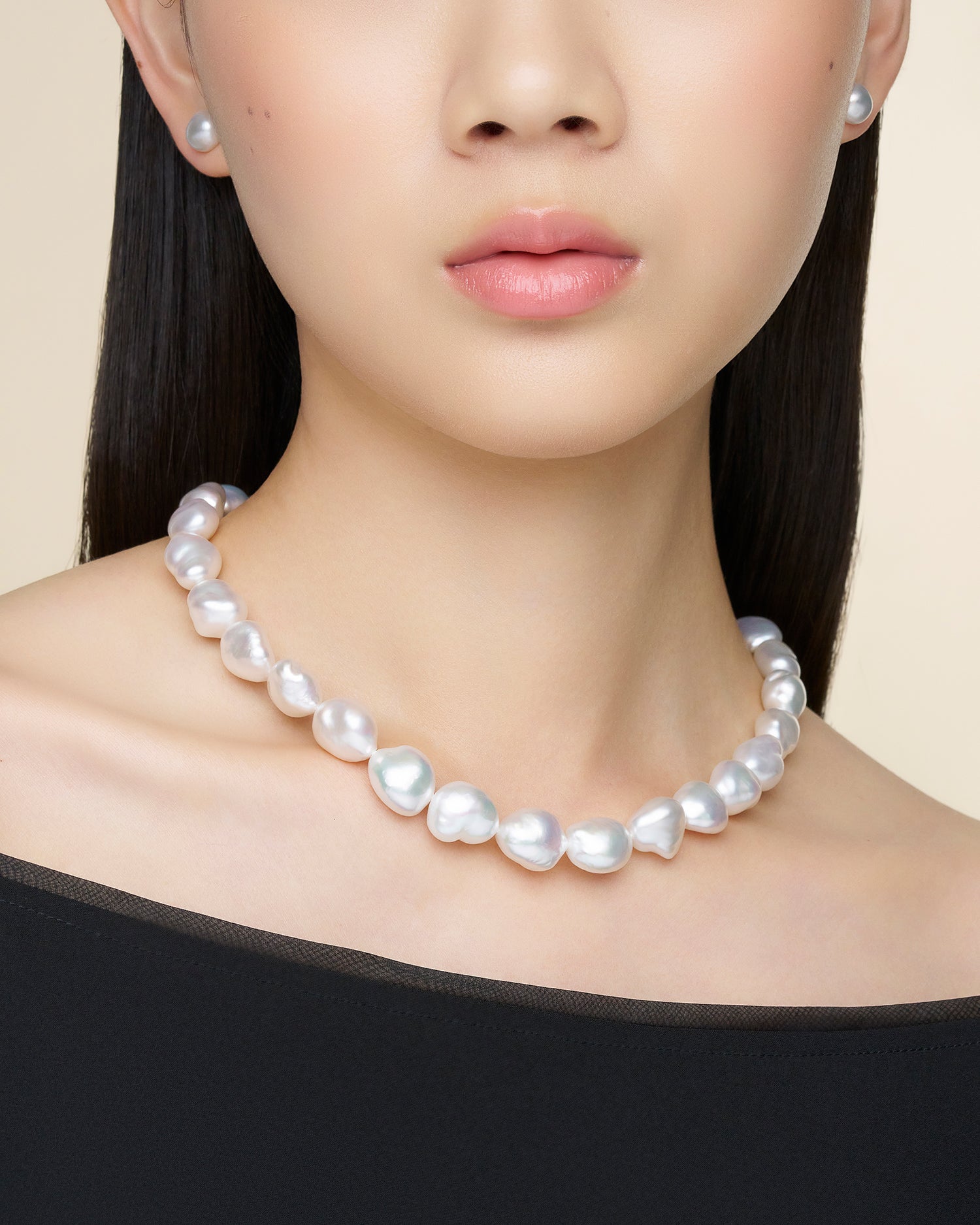 Paspaley Keshi Baroque Pearl Strand Necklace | 12-14mm Keshi Baroque Pearls and Paspaley Signature Diamond