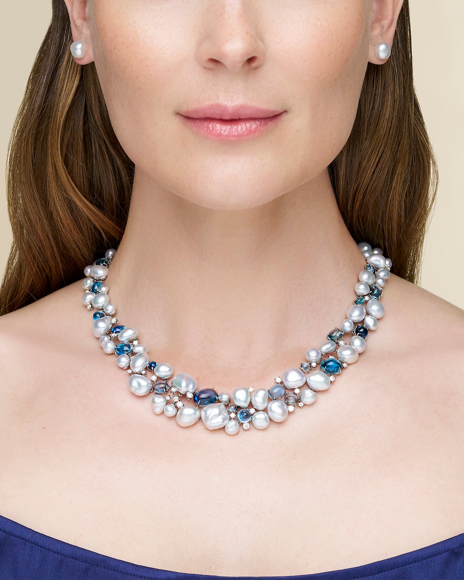 Rockpool Pebble Pearl Collier | 4-9mm Keshi Pearls, Aquamarines, and Platinum