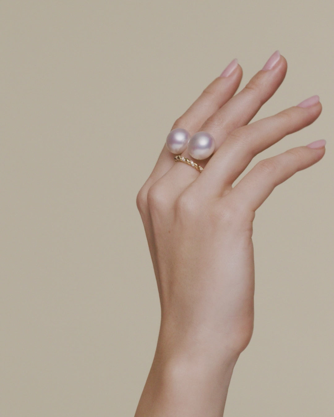 Diamond Entwined Rope Double Pearl Ring | 13-17mm Button Pearl, Diamon