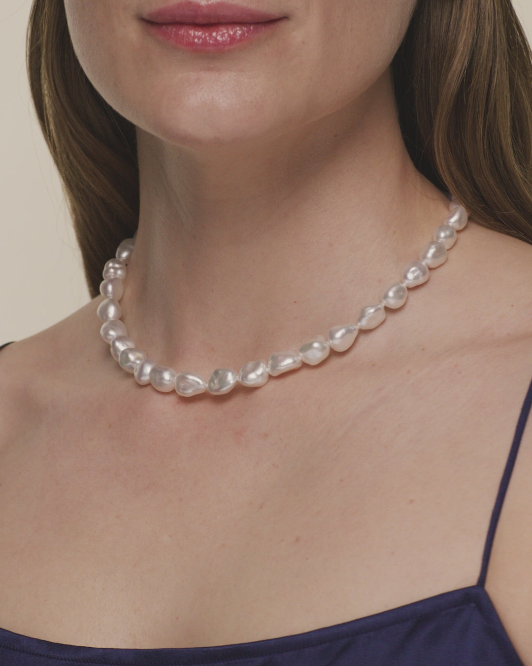 Paspaley Keshi pearl choker strand necklace featuring 7–10mm baroque Keshi pearls and diamond