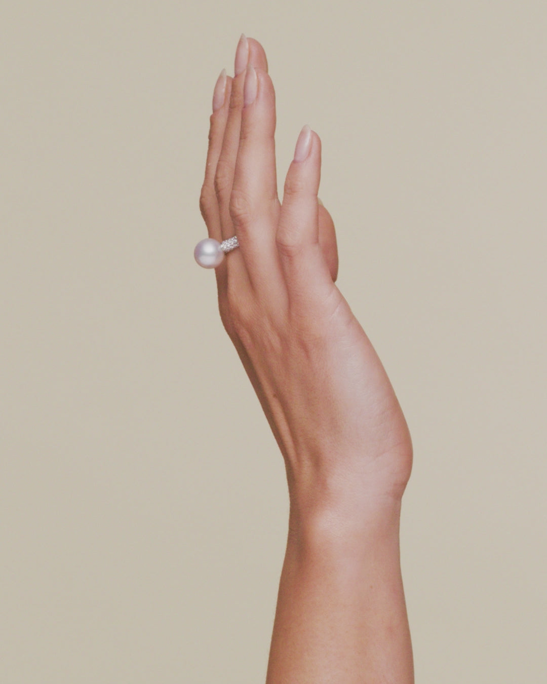 Paspaley Bella 11mm Round Pearl and Pave Diamond Ring White Gold On Body DC00R03WPR11