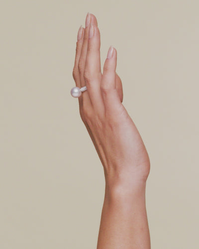 Paspaley Bella 11mm Round Pearl and Pave Diamond Ring White Gold On Body DC00R03WPR11