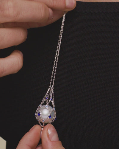 Blue Sapphire Lavalier Pearl Necklace wg On Body DH20N24WPR14 H20N24WKQ06 H18Q01PR14 Earrings DH20E24WPR12 H20E24WKQ05 H18Q02PR12