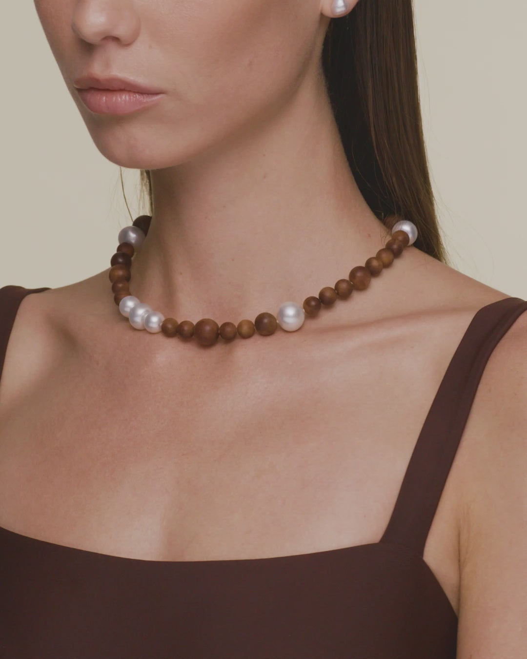 Kimberley Dusk Pearl Choker Necklace | 10-14mm Pearls and Sandalwood