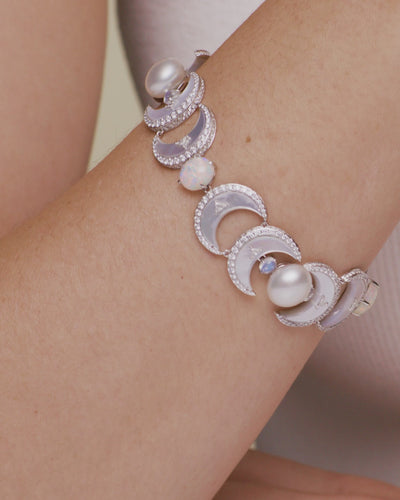 Paspaley Crescent Moon Pearl Diamond Opal Bracelet White Gold On Body 
