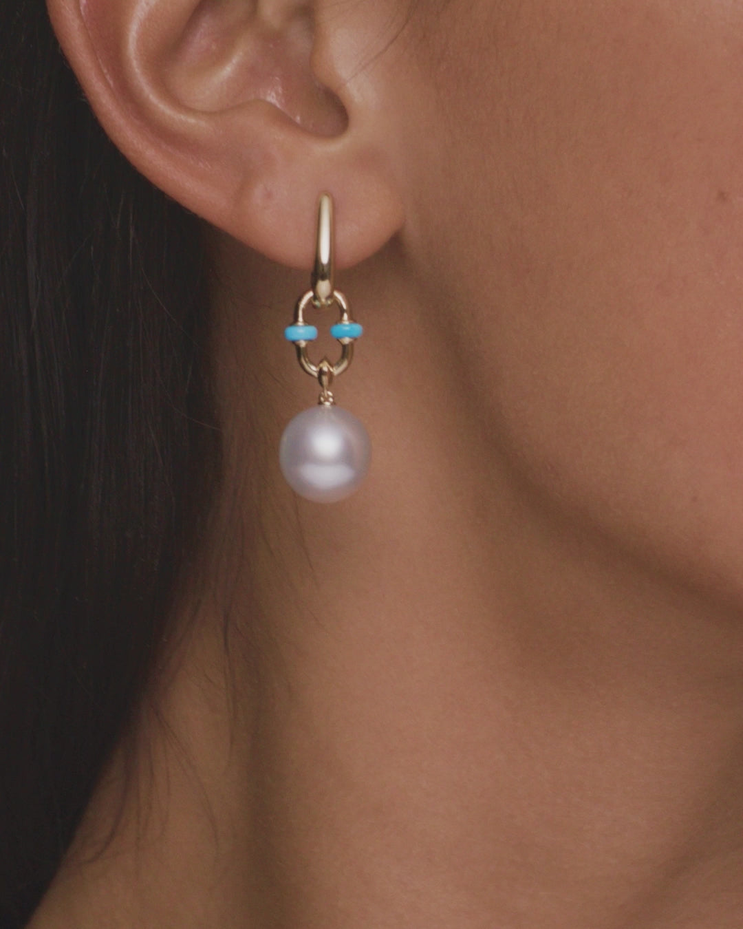 Paspaley Turquoise Anchor Link Pearl Earrings On Body D24E6102YPO11