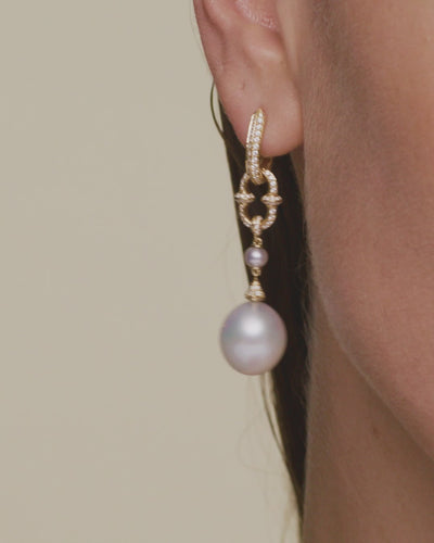 Paspaley Diamond Anchor Link Pearl Earrings On Body Yellow Gold DD24E6024YPD13 D24AE60YPD13 C24E01Y