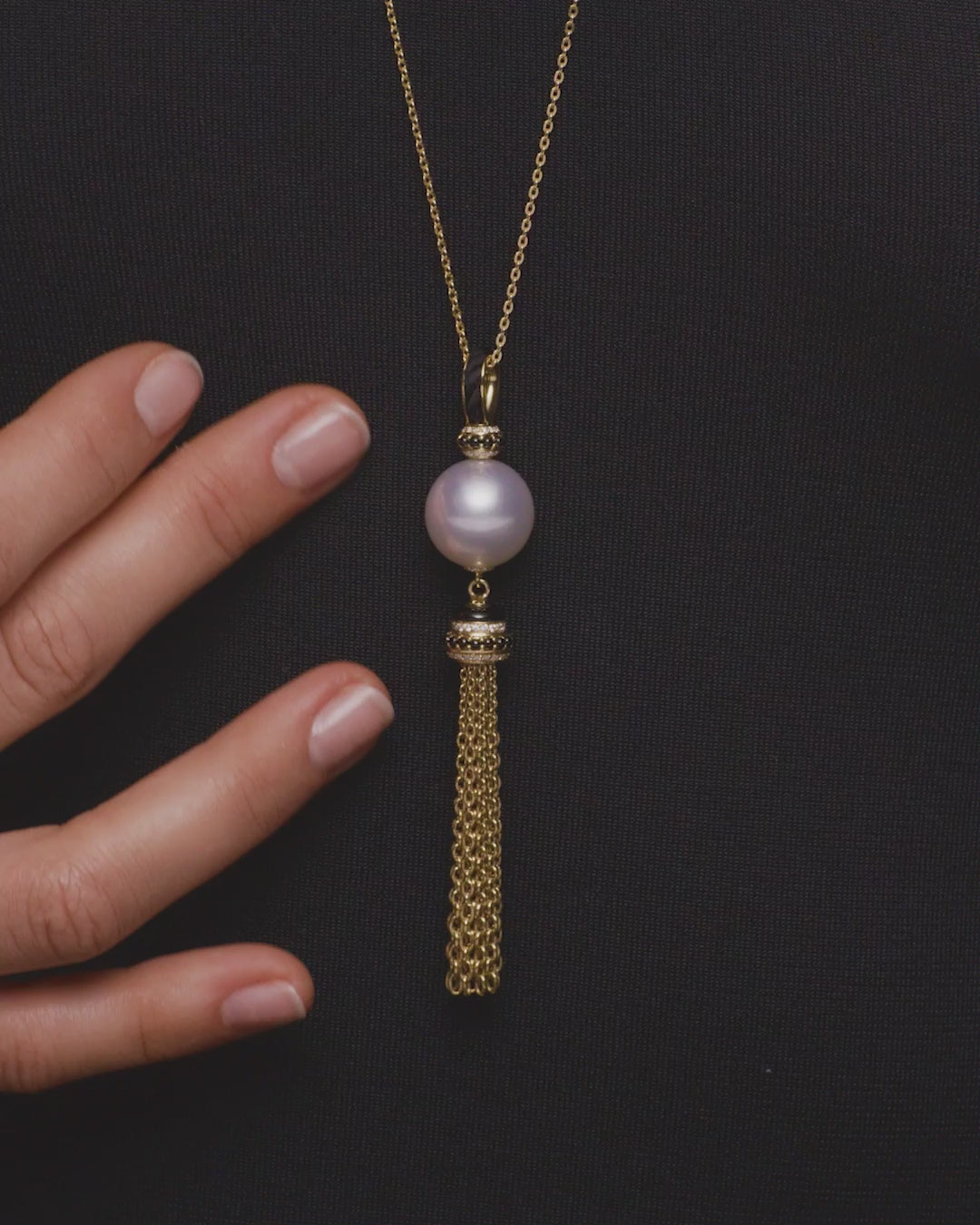 Tassel Pearl Pendant | 14mm Semi-Round Pearl, Black Spinel, and Yellow