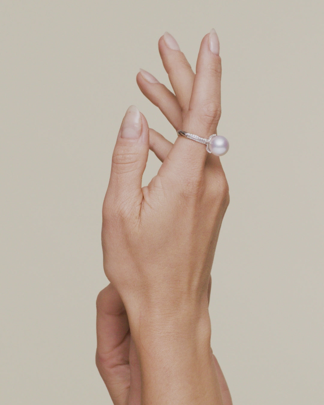 Paspaley Rockpool Round Pearl Ring and Diamond Ring On Body White Gold DX17R10WPR11 SKU X17R10WPR1152 54 56