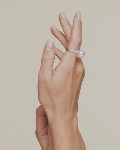 Paspaley Rockpool Round Pearl Ring and Diamond Ring On Body White Gold DX17R10WPR11 SKU X17R10WPR1152 54 56