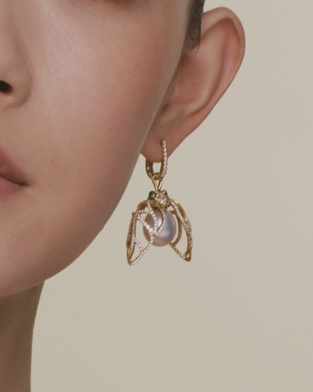 Paspaley Diamond Cicada Pearl Earrings On Body Y18E30YPD13