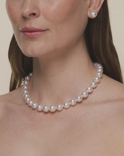 Oval pearl choker strand necklace featuring 11–12mm oval South Sea pearls and Paspaley signature diamond
