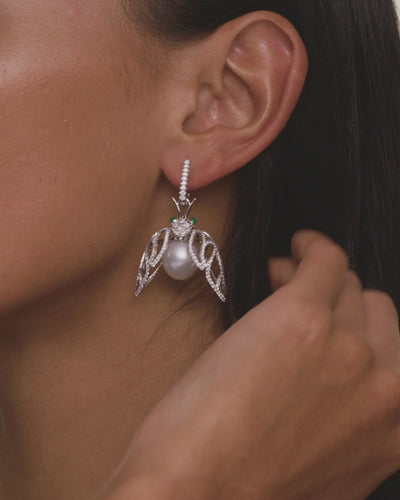 Paspaley Monsoon Cicada Diamond Pearl Earrings White Gold On Body y18e30wpd13