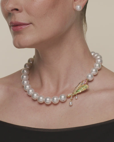 Paspaley Song Bird Feather Pearl Brooch Clasp with 5–7mm Keshi Pearls, Gemstones & Yellow Gold E22A20Y