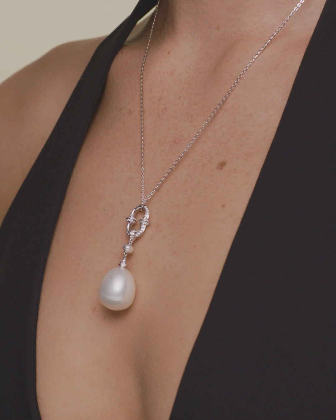 Paspaley Diamond Anchor Link Pearl Pendant White Gold On Body D24P60WPD15