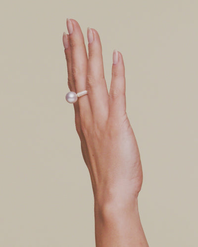 Paspaley Bella 11mm Round Pearl and Pave Diamond Ring Yellow Gold On Body DC00R03YPR11