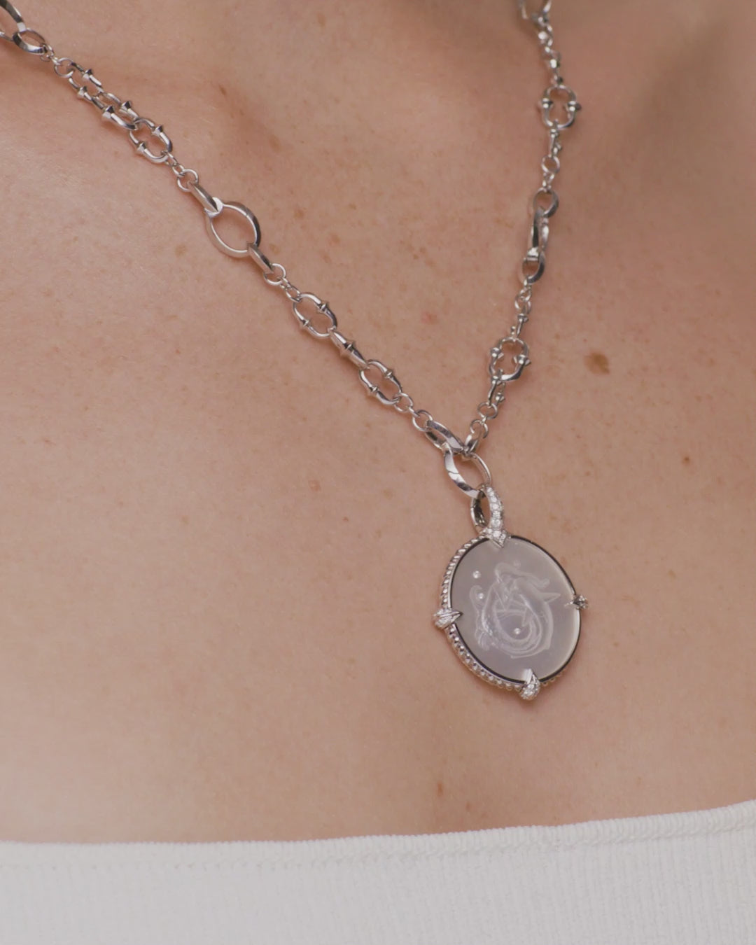 Paspaley Mermaid Coin Charm And Dive Chain White Gold On Body D21A07W D21N01W