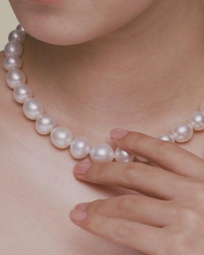 Delfini Blue Pearl Strand Necklace On Body SCDEBL001 Long
