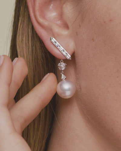 Paspaley Diamond Sea Buoy and Bollard Stud Pearl Earrings White Gold On Body DH24E52WPS12